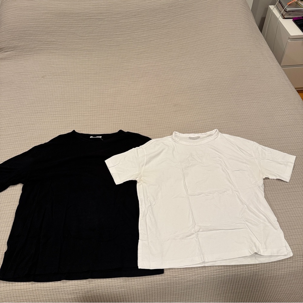 Mango - Set of 2 - 100% cotton Maternity Tees Black and White - Size M